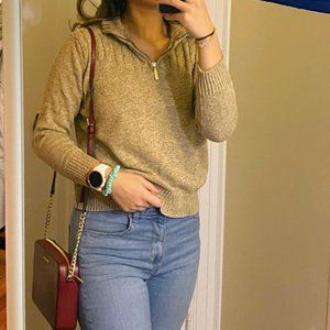 Macy's Women’s Petite Medium Cotton Half-Zip Sweater Color Chestnut Marl